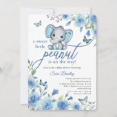 ボーイエレファントダスティブルーバラベビーシャワー 招待状 (正面)