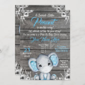 ボーイエレファントドライブバイベビーシャワー招待状ブルー 招待状 (正面/裏面)