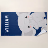 ボーイエレファントネービーブルーキッパーソナライズされたズ ビーチタオル (正面)