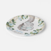 ボーイエレファントブルー金ゴールドフローラ緑ベビーシャワー ペーパープレート (アングル)