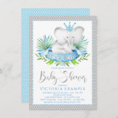 ボーイエレファントプリンスベビーシャワー招待状 招待状 (正面/裏面)