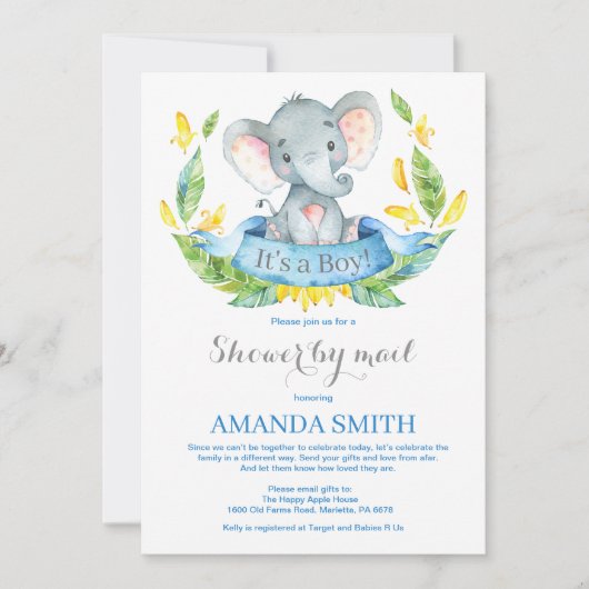 ボーイエレファントベビーシャワーバイメール招待状 招待状 (正面)