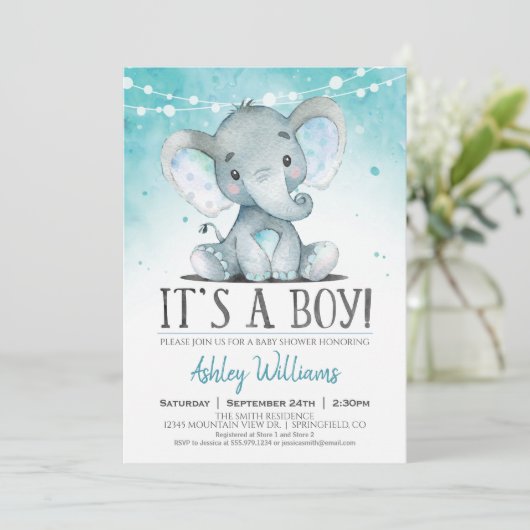 ボーイエレファントベビーシャワー招待状 招待状 (スタンド正面)