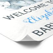 ボーイエレファントベビーシャワー歓迎サインブルーフローラ ポスター (角)