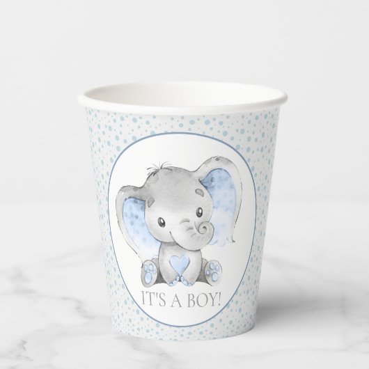 ボーイエレファントベビーシャワー紙カップ 紙コップ (正面)