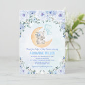 ボーイエレファントベビーシャワー/水彩ブルーフローラ 招待状 (スタンド正面)