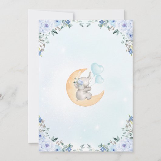 ボーイエレファントベビーシャワー/水彩ブルーフローラ 招待状 (裏面)