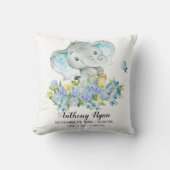 ボーイエレファントベビー誕生統計ピロー クッション (正面)