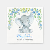 ボーイエレファントペーパーナプキンブルーフローラ赤ちゃんシャワー スタンダードカクテルナプキン (正面)