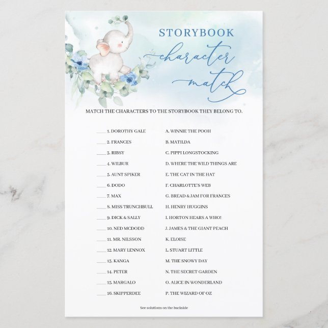 ボーイエレファントユーカリプタストーリーブックキャラクターマッチ (正面)