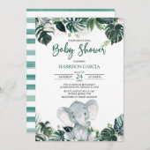 ボーイエレファ男女兼用ントベビーシャワー 招待状 (正面/裏面)