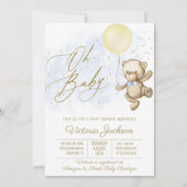 ボーイオベビーベアーバルーンベビーシャワー招待状 招待状 (正面)