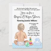 ボーイオムツと拭き取りベビーシャワー招待状 招待状 (正面)