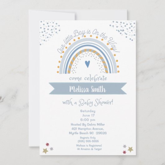ボーイオンザウェイレインボーベビーシャワー招待状 招待状 (正面)