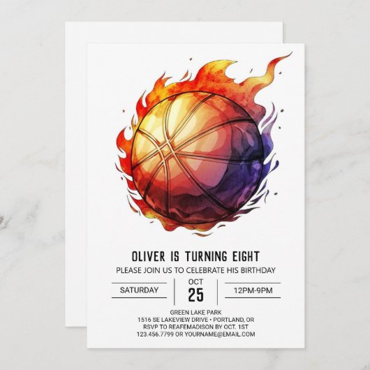 ボーイオンラインカスタムバスケ誕生日 招待状 (正面/裏面)
