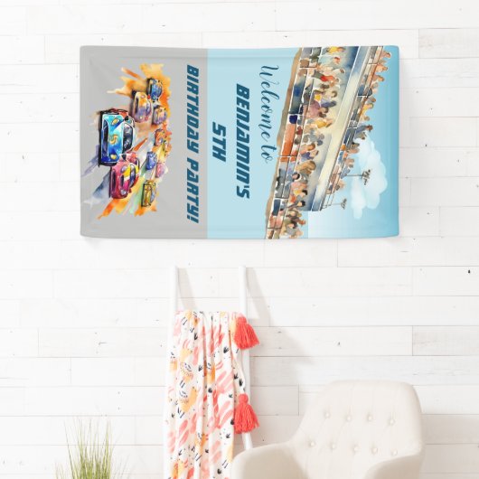 ボーイオートレーステーマ5thバースデーパーティバナー 横断幕 (インサイチュ)