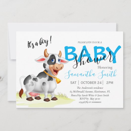 ボーイカウベビーシャワーブルー招待状 案内状 (正面)