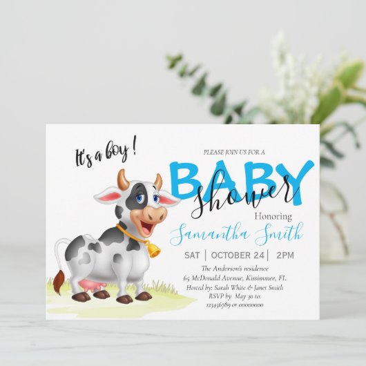 ボーイカウベビーシャワーブルー招待状 案内状 (スタンド正面)