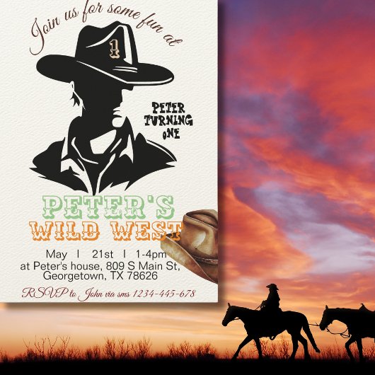 ボーイカウボーイ誕生日招待状、編集可能マイ1st 招待状