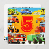 ·ボーイカスタムズ·建築·トラック第5誕生日パーティー 招待状 (正面/裏面)