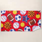 ボーイカラフルズスパーソナライズされたポー数々のツビーチタオル ビーチタオル (正面)