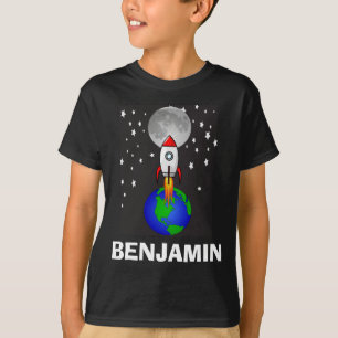 ボーイカラフルズロケット船宇宙銀河系と名前T- Tシャツ
