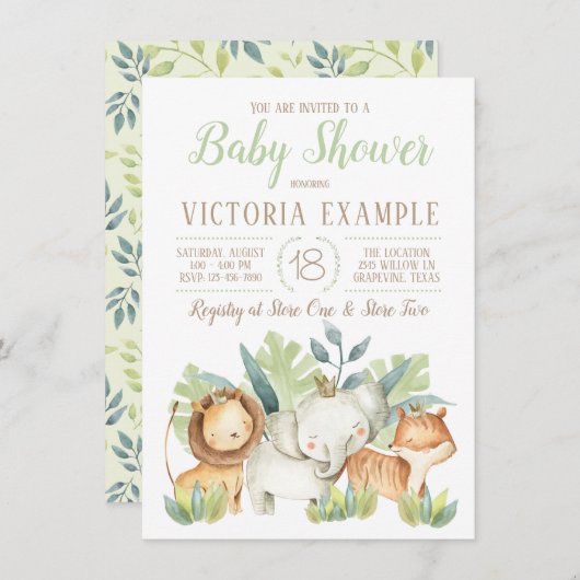 ボーイカワイサファリベビーシャワー招待状 招待状 (正面/裏面)