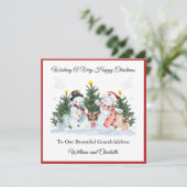 ボーイガールツインズファーストセカンドクリスマス雪だるまカード シーズンカード (スタンド正面)