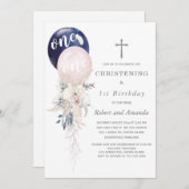 ボーイガールツインズ《キリスト教》洗礼式や命名式アンドファースト誕生日 招待状 (正面/裏面)