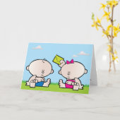 ボーイガールツイン誕生日グリーティングカード カード (黄色い花)