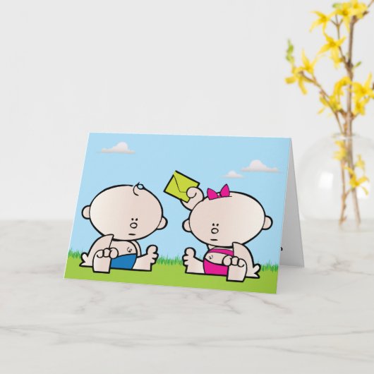 ボーイガールツイン誕生日グリーティングカード カード (黄色い花)