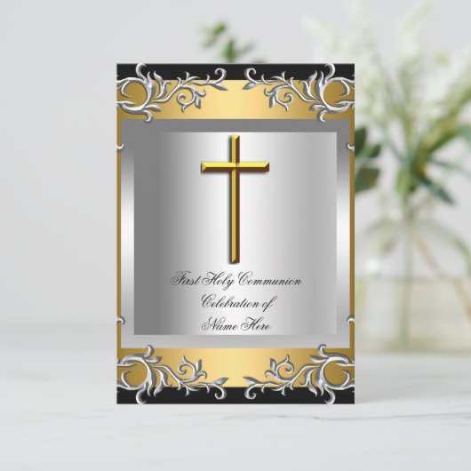 ボーイガールファースト聖体拝領シルバー金ゴールドスモール 招待状 (スタンド正面)