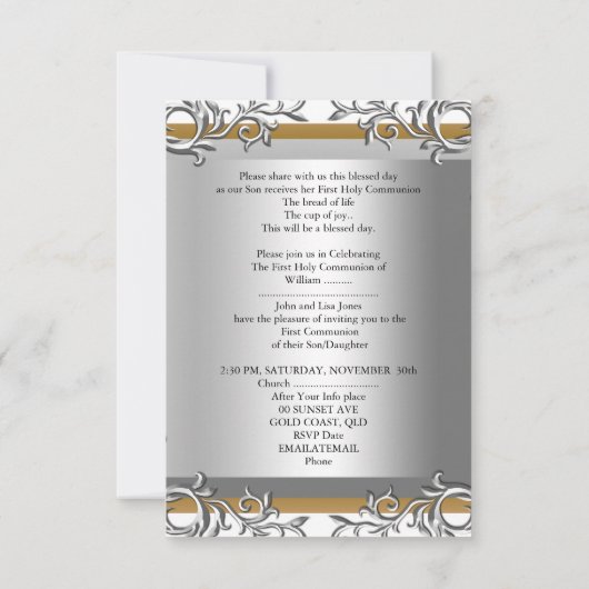 ボーイガールファースト聖体拝領シルバー金ゴールド 招待状 (裏面)