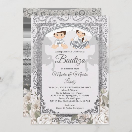 ボーイガールフィエスタシルバーシャーロメキシカンボティゾ 招待状 (正面/裏面)