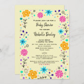 ボーイガールフローライエローキュートベビーシャワー招待状 招待状 (正面/裏面)