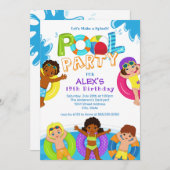 ボーイガールプールパーティー12th誕生日招待状 招待状 (正面/裏面)