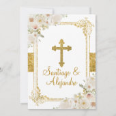 ボーイガールホワイトフラワー1st聖餐式金ゴールド 招待状 (裏面)