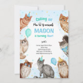 ボーイキャットポーティ動物誕生日 招待状 (正面)