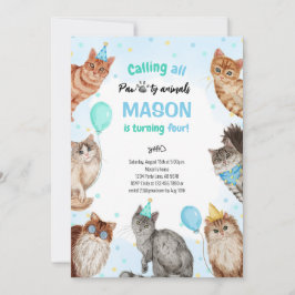 ボーイキャットポーティ動物誕生日 招待状