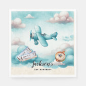 ボーイキュートブルーフライトトラベル子供の誕生日 カスタム スタンダードランチョンナプキン (正面)