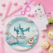 ボーイキュートブルーフライトトラベル子供の誕生日 カスタム ペーパープレート (パーティー)