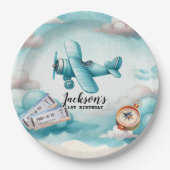 ボーイキュートブルーフライトトラベル子供の誕生日 カスタム ペーパープレート (正面)