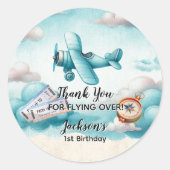 ボーイキュートブルーフライトトラベル子供の誕生日 カスタム ラウンドシール (正面)