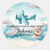 ボーイキュートブルーフライトトラベル子供の誕生日 カスタム ラウンドシール (正面)