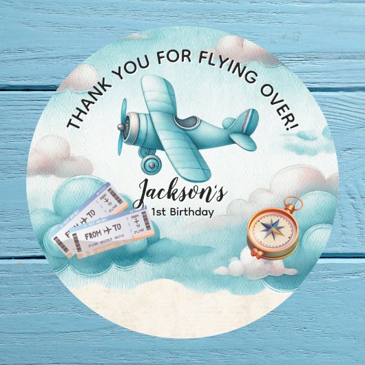 ボーイキュートブルーフライトトラベル子供の誕生日 カスタム ラウンドシール