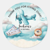 ボーイキュートブルーフライトトラベル子供の誕生日 カスタム ラウンドシール (正面)