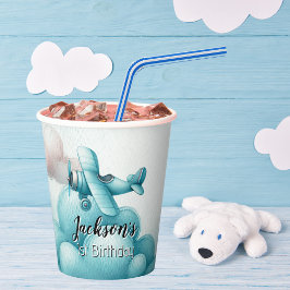 ボーイキュートブルーフライトトラベル子供の誕生日 カスタム 紙コップ