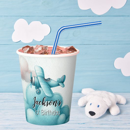 ボーイキュートブルーフライトトラベル子供の誕生日 カスタム 紙コップ