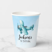 ボーイキュートブルーフライトトラベル子供の誕生日 カスタム 紙コップ (正面)