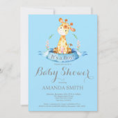 ボーイキリンベイビーシャワー招待状ブルー&グレー 招待状 (正面)